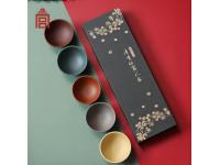  清香仙露五色紫砂莲瓣小杯礼盒